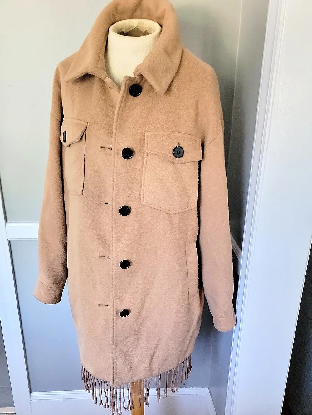 sanctuary Fringe Hem Coat  in Brown Size Medium